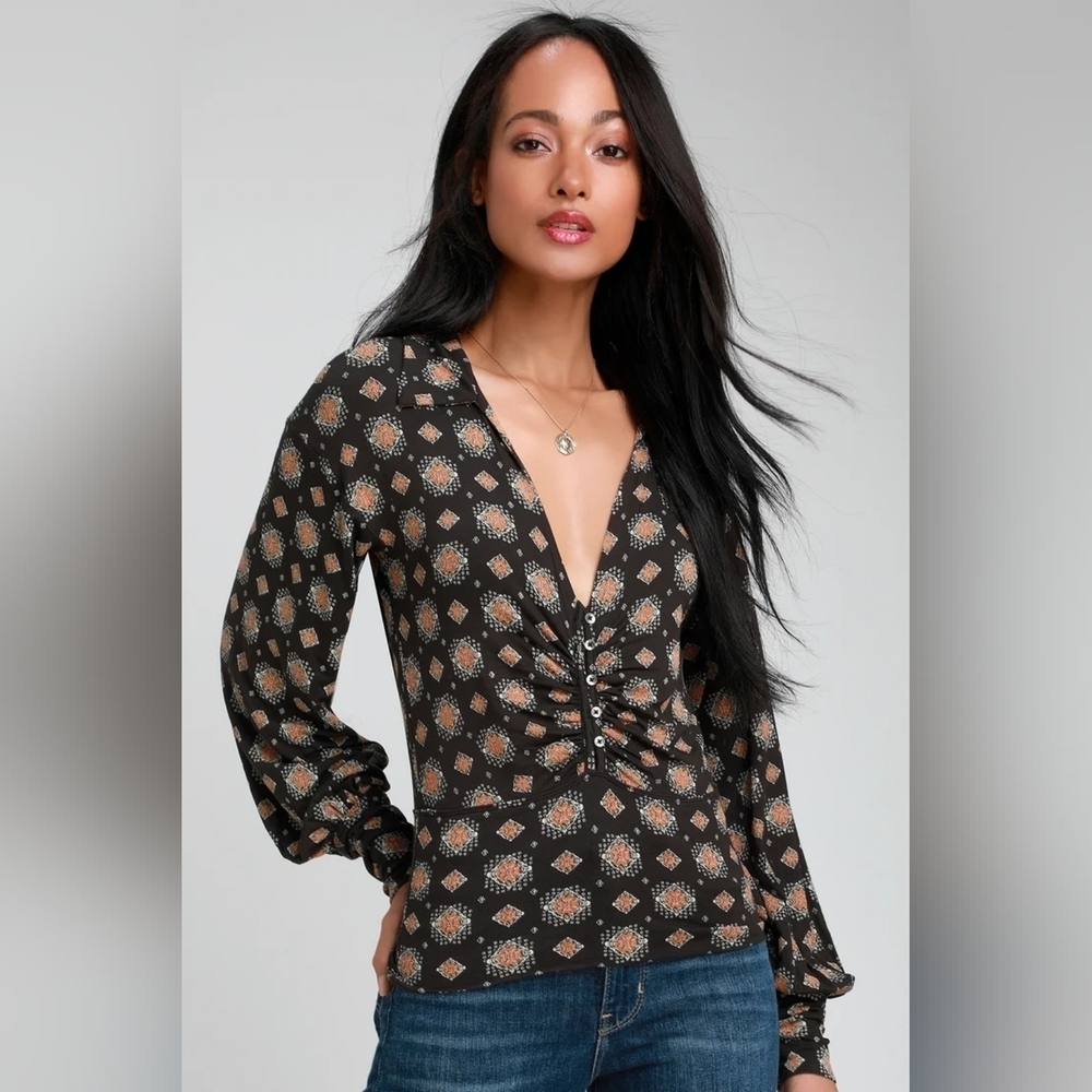 Free People Sydney's Printed Top Blouse Size L